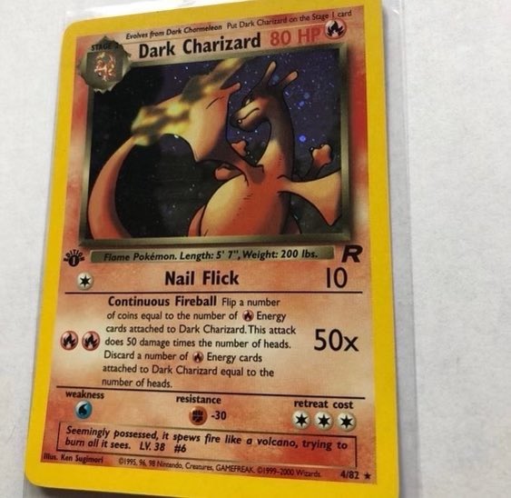 charizardseller's tweet photo. Dark charizard available now $60 dm to purchase serious buyers only #pokemon #pokemoncard #darkcharizard #pokemoncharizard #charizard #PokemonScarletViolet https://t.co/EFUHAQNa3K