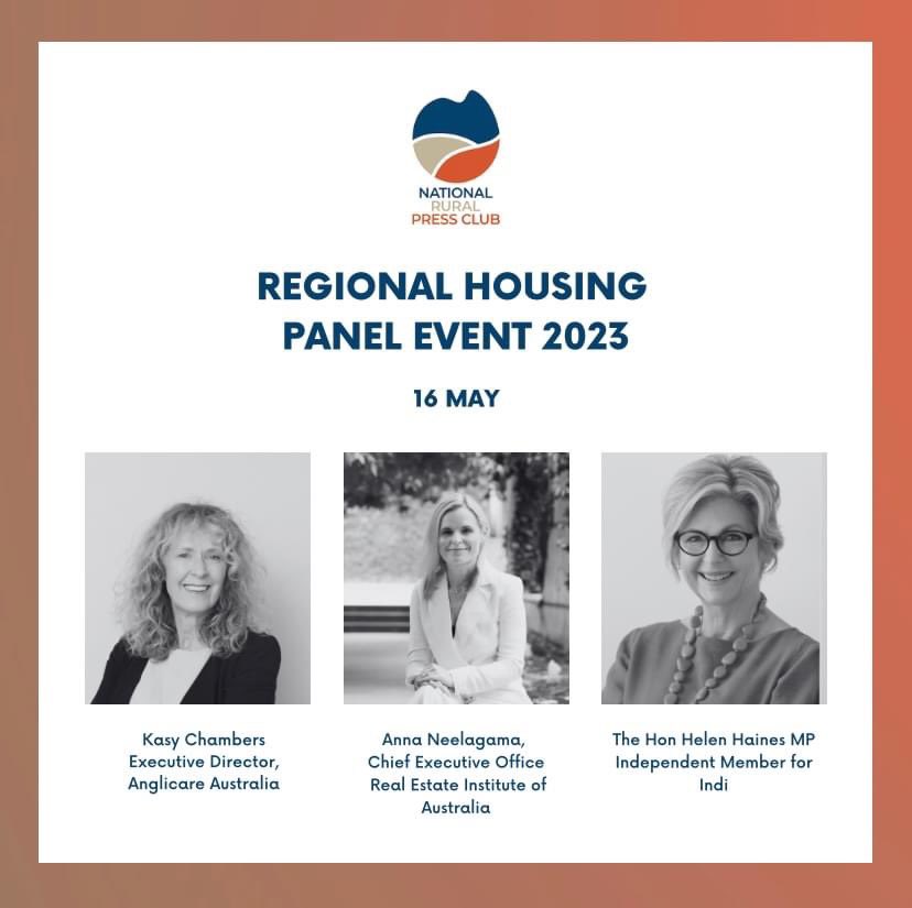 🏡 REGIONAL HOUSING PANEL 🏡
With <a href="/PressClubAust/">National Press Club</a> join us to discuss 1 of the most serious issues on the national agenda. <a href="/helenhainesindi/">Helen Haines MP</a> <a href="/anglicare_aust/">Anglicare Australia</a> Kasy Chambers &amp; <a href="/REIANational/">REIA</a> <a href="/annahaycampbell/">Anna Neelagama</a> on whether <a href="/AlboMP/">Anthony Albanese</a> 🏡 leg will deliver for the bush npc.org.au/speaker/2023/1…
