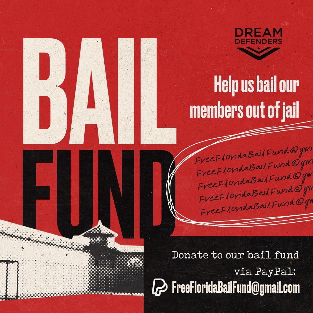 Dreamdefenders's tweet photo. Our members have been arrested for peaceful protest at the Florida Capitol. Please donate to support the bail fund if you are able! https://t.co/Uxlq9iu2l9