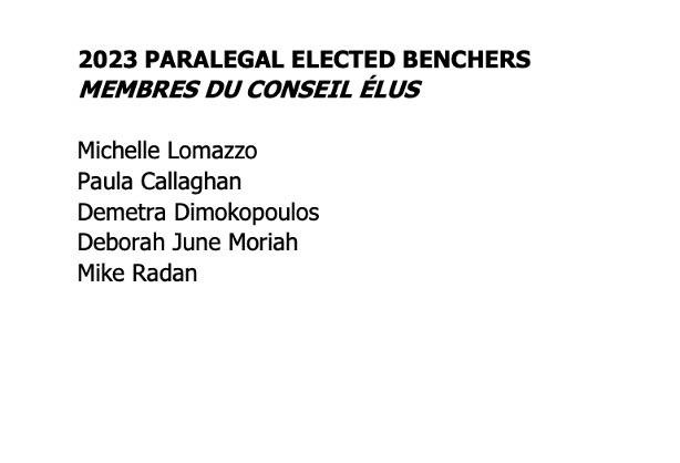 Congratulations to the following newly elected <a href="/LawSocietyLSO/">Law Society of Ontario</a> benchers! 

We look forward to working together with these benchers on matters impacting Ontario law students and licensing candidates.

See the results here: lso.ca/about-lso/2023…