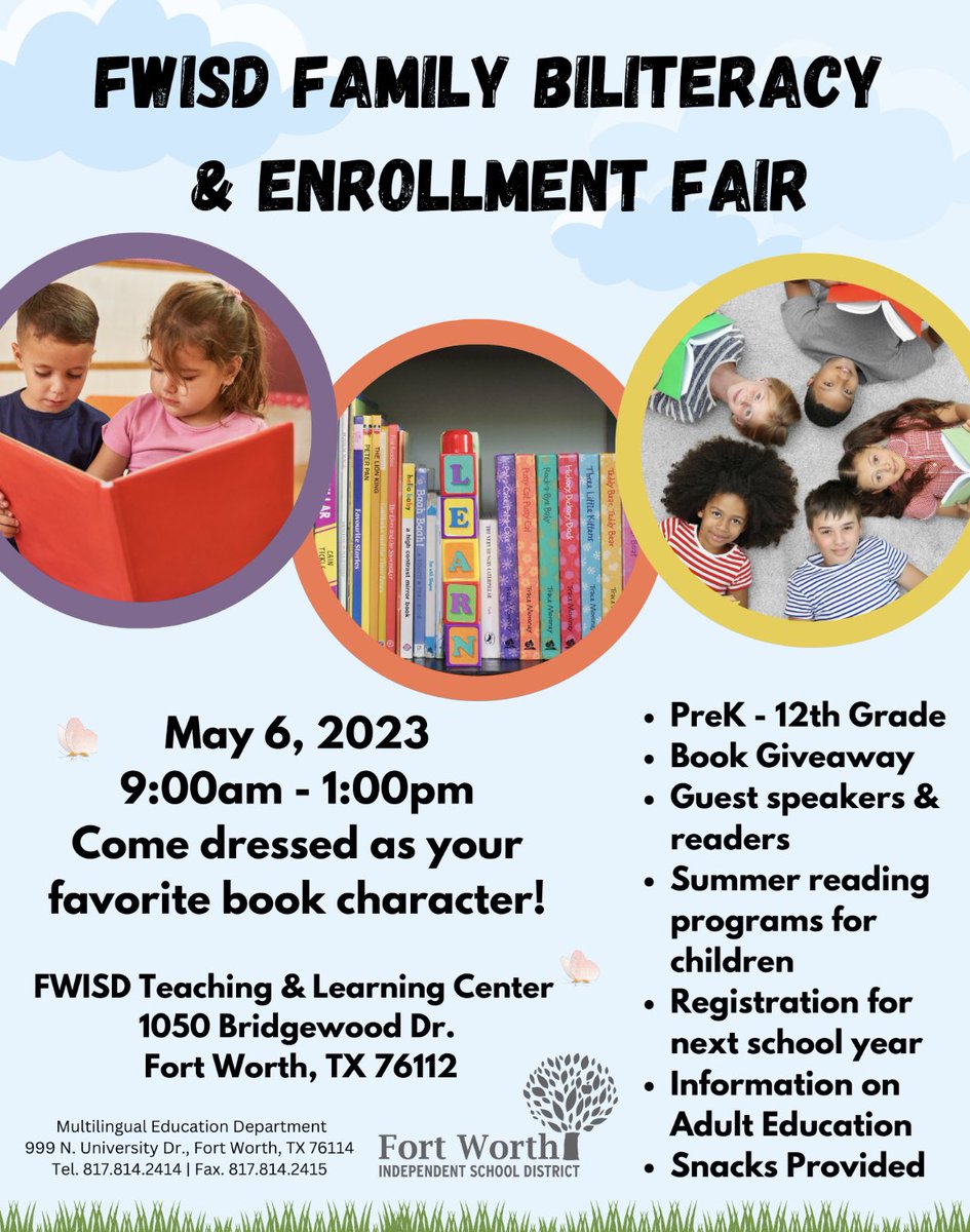 You are invited to join us in empowering our FWISD Emergent Bilingual Families in celebrating Biliteracy this Saturday! The Multilingual Education  and Family and Community and Marketing Departments are partnering to provide a Biliteracy and Enrollment Fair!