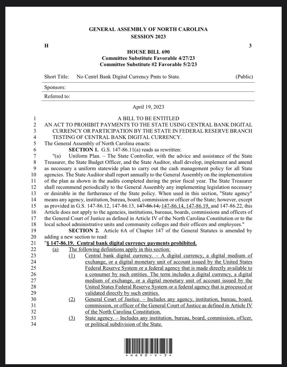 JUST IN: North Carolina passes bill in the house banning the state from accepting CBDCs.