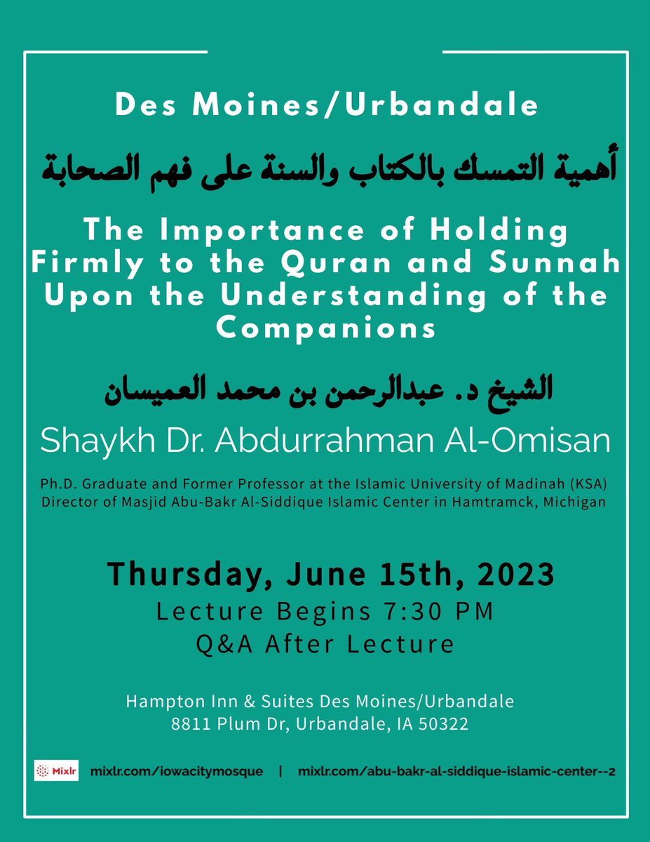 Siddique_Center's tweet photo. June seminar inshAllah 
Iowa / Des Moines June 15th - 18th
@abdul4455_com https://t.co/edTGFD9pAg