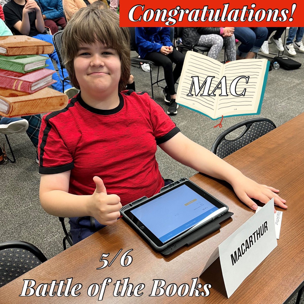 Congrats to Victor! Representing MacArthur at our 5/6 Battle of the Books District Competition. We are so proud of you! #WeAre54 #FuerzaMac #MacStrong