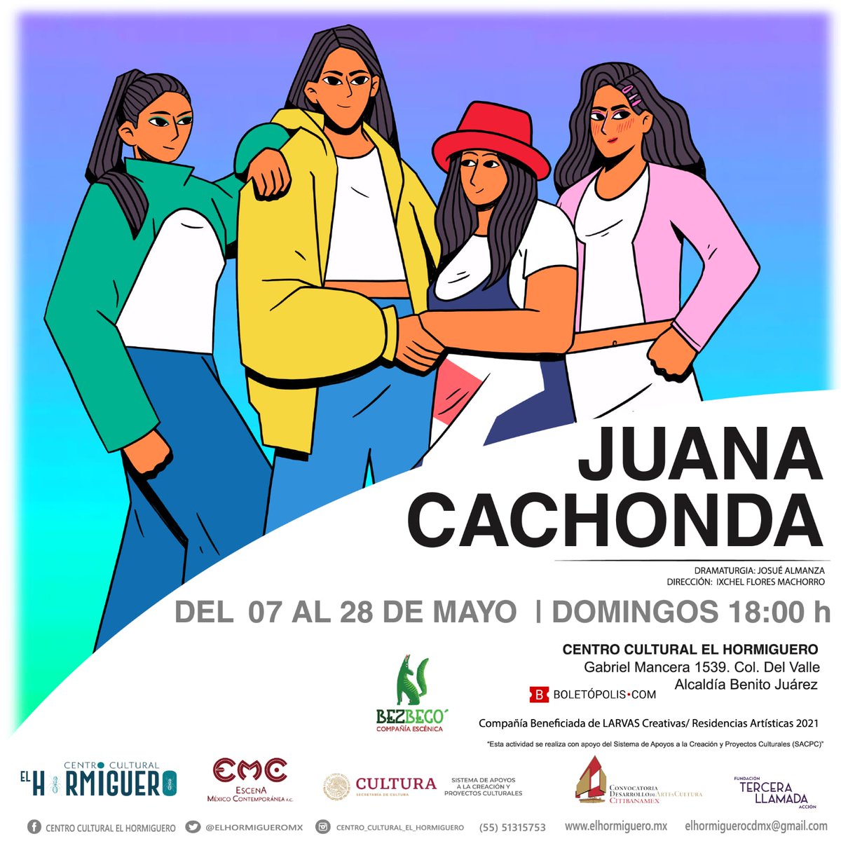 Temporada del 7 al 28 de mayo #JuanaCachonda
Dónde el Rap es el vehículo para alzar la voz. 
Nos presentamos en el @ElHormigueroMx 
#derechosdigitales #LeyOlimpia #AcosoEscolar