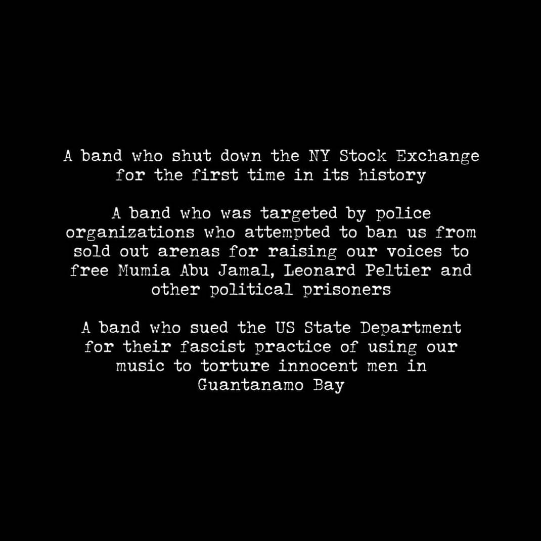 DaveMilbo's tweet image. Rage Against the Machine was added to the Rock n Roll Hall of Fame overnight. Here's their statement. Fucken ay 🤟