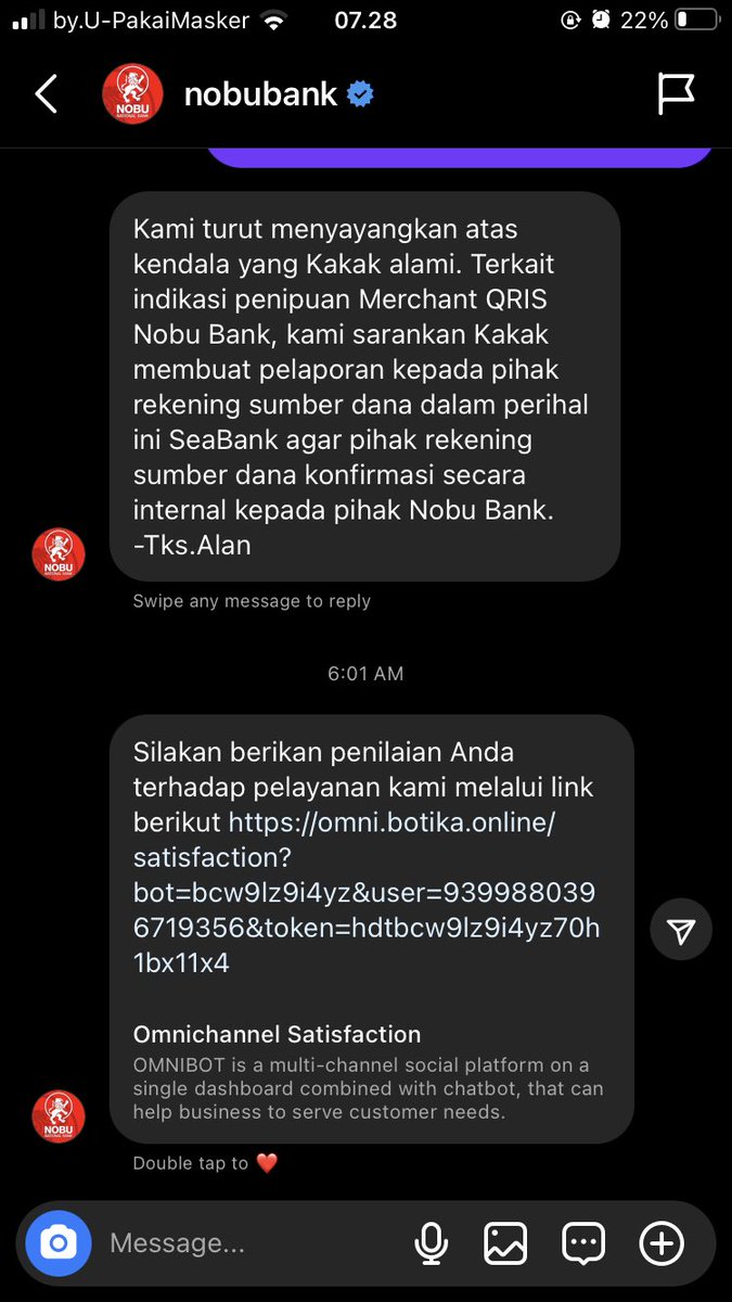 Areyouvi's tweet photo. Hallo kak, Semalam saya ada bbrp kali transaksi dr seabank ke Nobu Bank, namun trnyta itu penipuan kak. Saya sdh melaporkan kpd bank penerima namun saya dminta utk melaporkannya dahulu kpd seabank dan kemudian seabank melakukan konfirmasi kpd Nobu Bank.  Mohon dibantu @SeaBankID https://t.co/xkYoRj4cwO