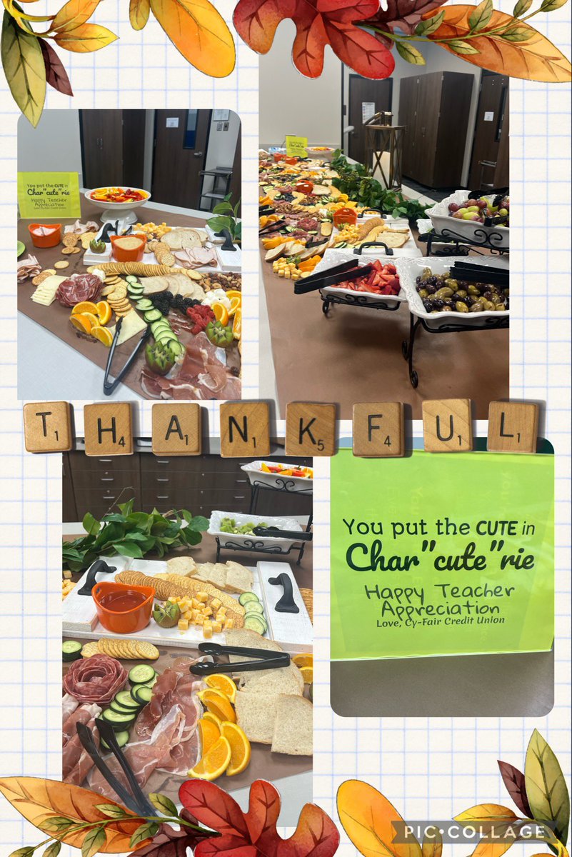 Ms_Ferrera's tweet photo. Thank you @CyFairFCU for the yummy Char “cute”rie board you provided today! Our staff enjoyed every bite! @cfisdfiest #TeacherAppreciation #WeAreOne #FiestROAR https://t.co/o1YTgsAjZt