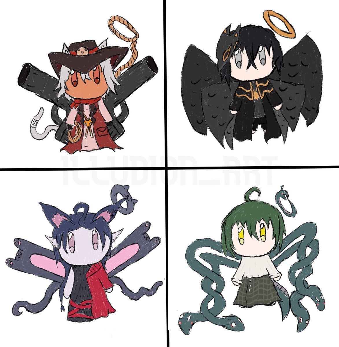 Illudion_Void's tweet photo. Decided to make some friendos into various lil Angels~ Snangel, Yeehangel, Catangel, and me hehe 
@FromZein @hibihebi @_tai__you_ 
#Vtuber #Thikkography https://t.co/lilxc38Rg2