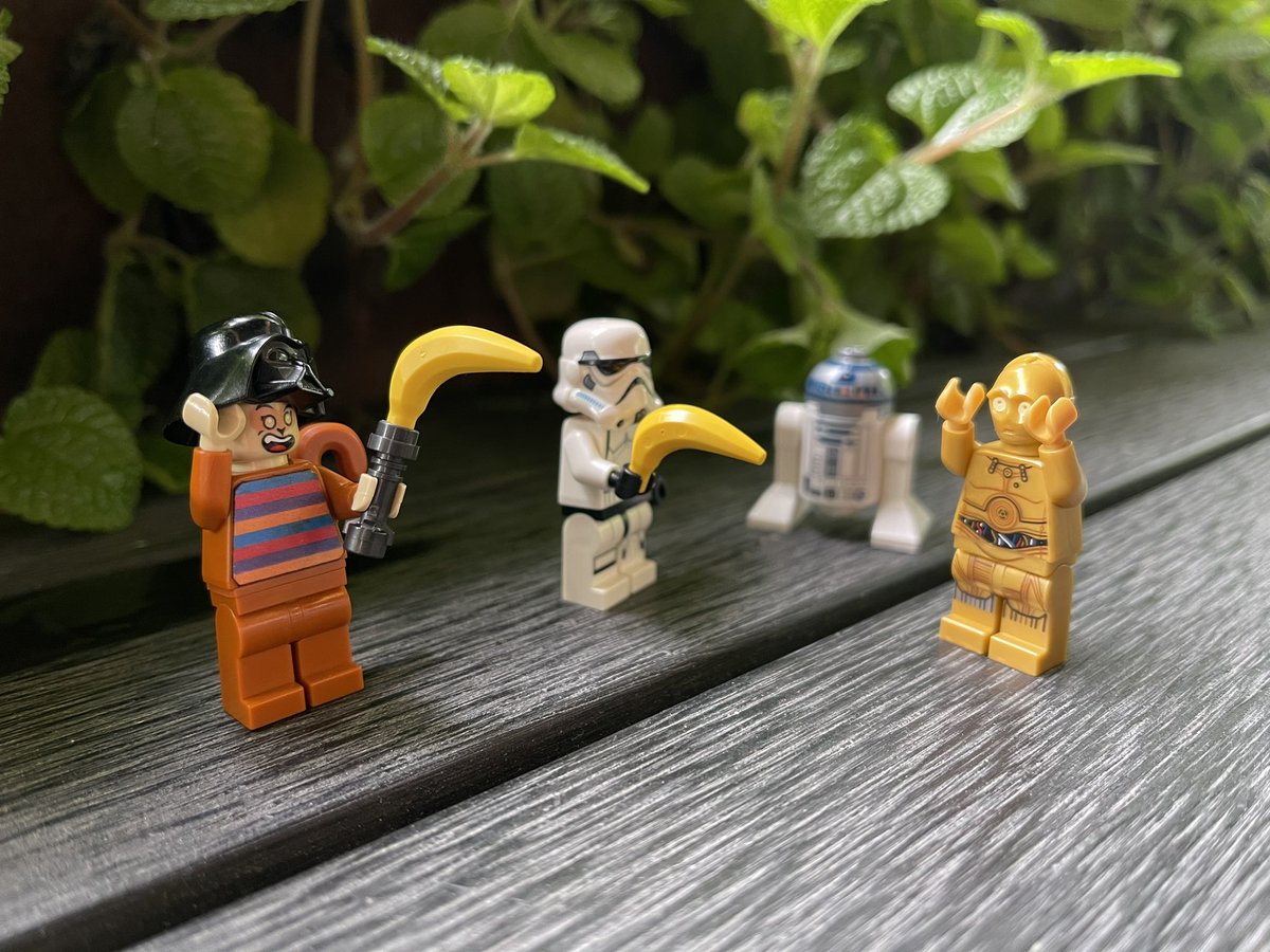 JimmyMonkeyCafe's tweet photo. 🪐 𝗝𝗶𝗺𝗺𝘆 𝗴𝗼𝗲𝘀 𝗺𝗼𝗻𝗸𝗲𝘆𝗶𝗻𝗴 𝗮𝗿𝗼𝘂𝗻𝗱 at PLQ3
“Eek eek! I find your lack of bananas disturbing!”

Jimmy joins the Dork Side for a day and wrecks a trail of shenanigans with his Banana-sabre. Pfft! May the Fourth be with us all!
#jimmymonkey #afol #lego 
#starwars https://t.co/JGtZPpd8Pa