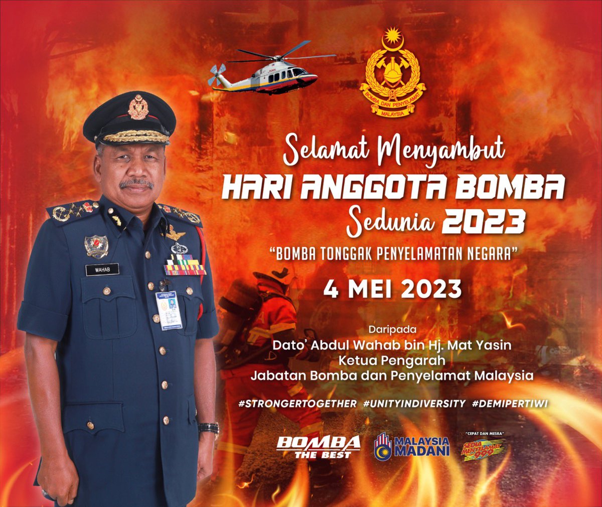 KP_bombaJBPM's tweet photo. Selamat Menyambut Hari Anggota Bomba Sedunia Tahun 2023. T.kasih di atas pengorbanan wira merah berjuang menyelamatkan nyawa &amp; harta benda. Sesungguhnya pekerjaan ini mulia. Tatkala mereka lari dari bencana, kita masuk untuk menyelamatkan nyawa. Smoga sntiasa dirahmati oleh Allah https://t.co/nUwnslySj8