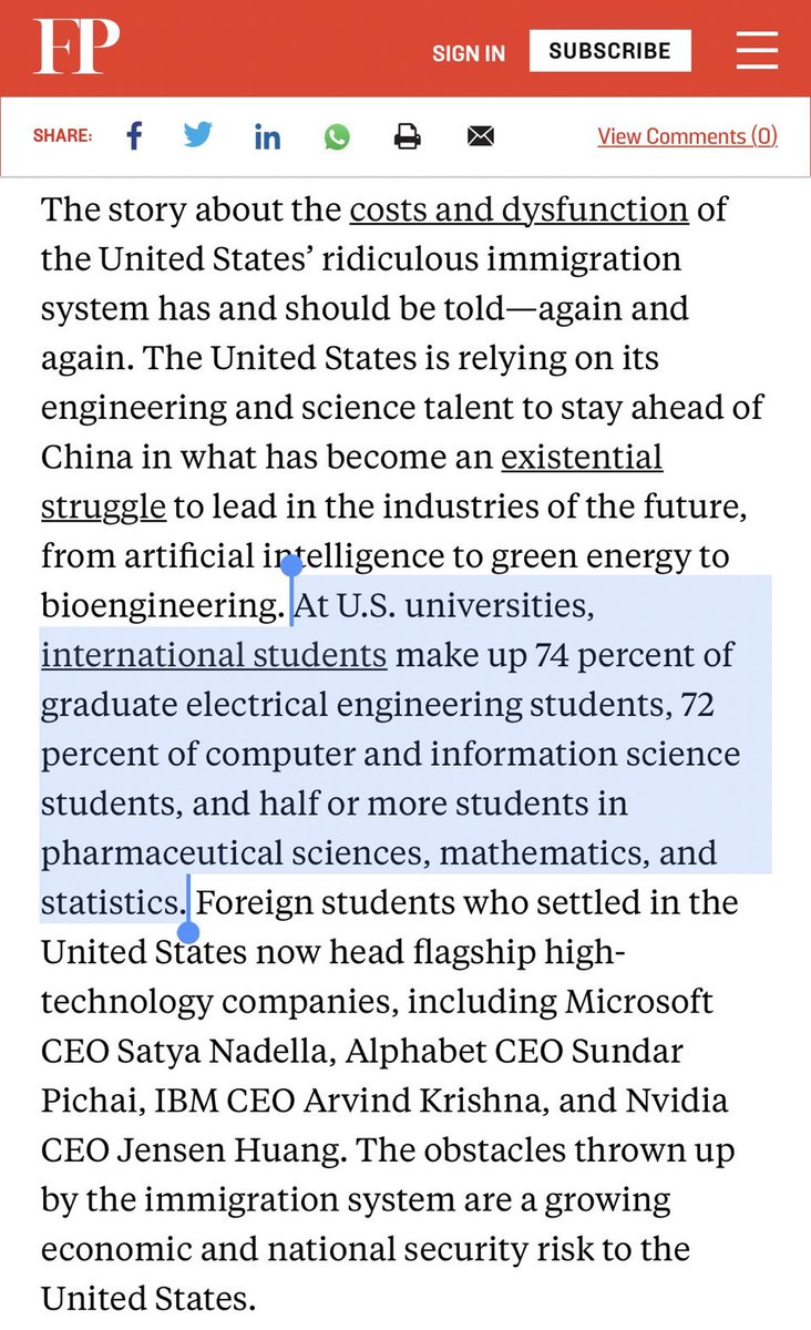 Random idea:

Maybe we should let international students stay here after they graduate from American universities with advanced STEM degrees.