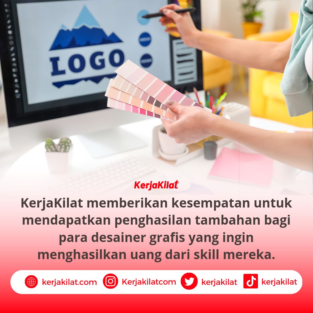 KerjaKilat memberikan kesempatan bagi desainer grafis untuk mendapatkan penghasilan tambahan dari skill mereka. Bergabung sekarang dan selesaikan tugas dari para klien, laporkan hasil kerja, dan dapatkan hadiah berupa uang! #KerjaKilat #DesainerGrafis #KerjaOnline #WFH