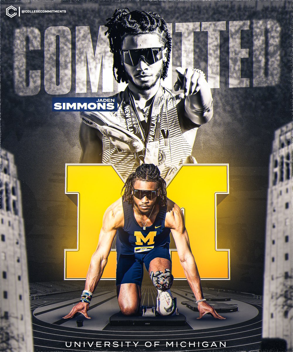 JadenSimmons_'s tweet photo. Blessed to say with the thanks of coaches and my mother and everyone that's been by my side throughout my journey, that I am excitingly committed to the home town. Go Blue〽️ @CoachRajewsky @UMichTrack @BronchosAD @GrizzlyP80 https://t.co/z6REWjEP2s