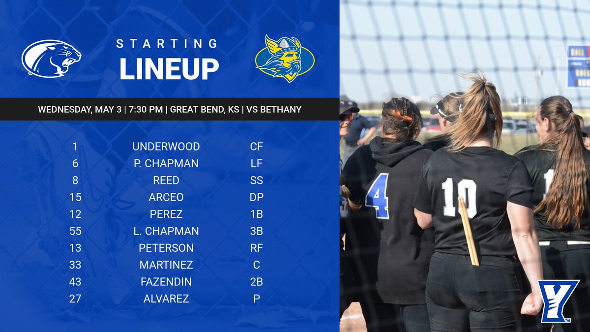 YorkUPanthers's tweet photo. Game Two for Panther Softball today! The game has started and here is your starting lineup for the game against Bethany College! Good luck and Go Panthers! #YUSoftball #WeAreYU #KCACTournament@YUPanthersSB https://t.co/tCSizLJSOT