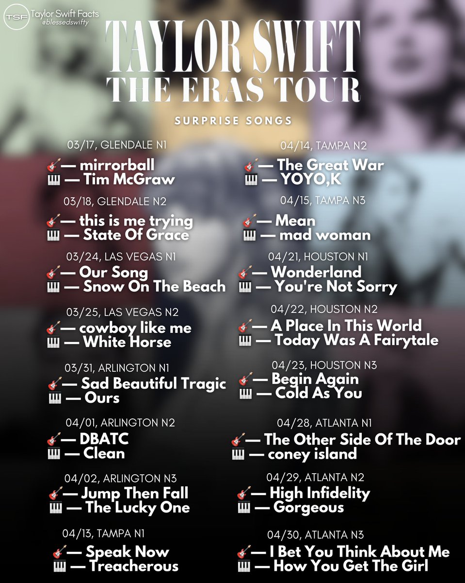 Taylor Swift Facts on Twitter "The surprise songs for each night at 