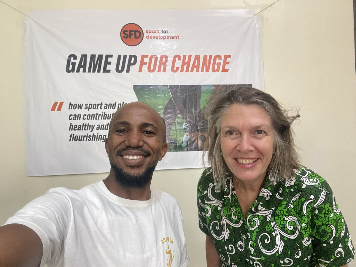 Mo_Kisirisa's tweet photo. Enjoying a light moment with H.E Karin_Boven, The Ambassador of the ๐ณ๐ฑ Netherlands to Uganda ๐บ๐ฌ during the Sport for Development #GameUpForChange meeting aim with key players advancing SDGs through sports, exercise and play. @GoldenBootsUg https://t.co/0woen3XDAZ