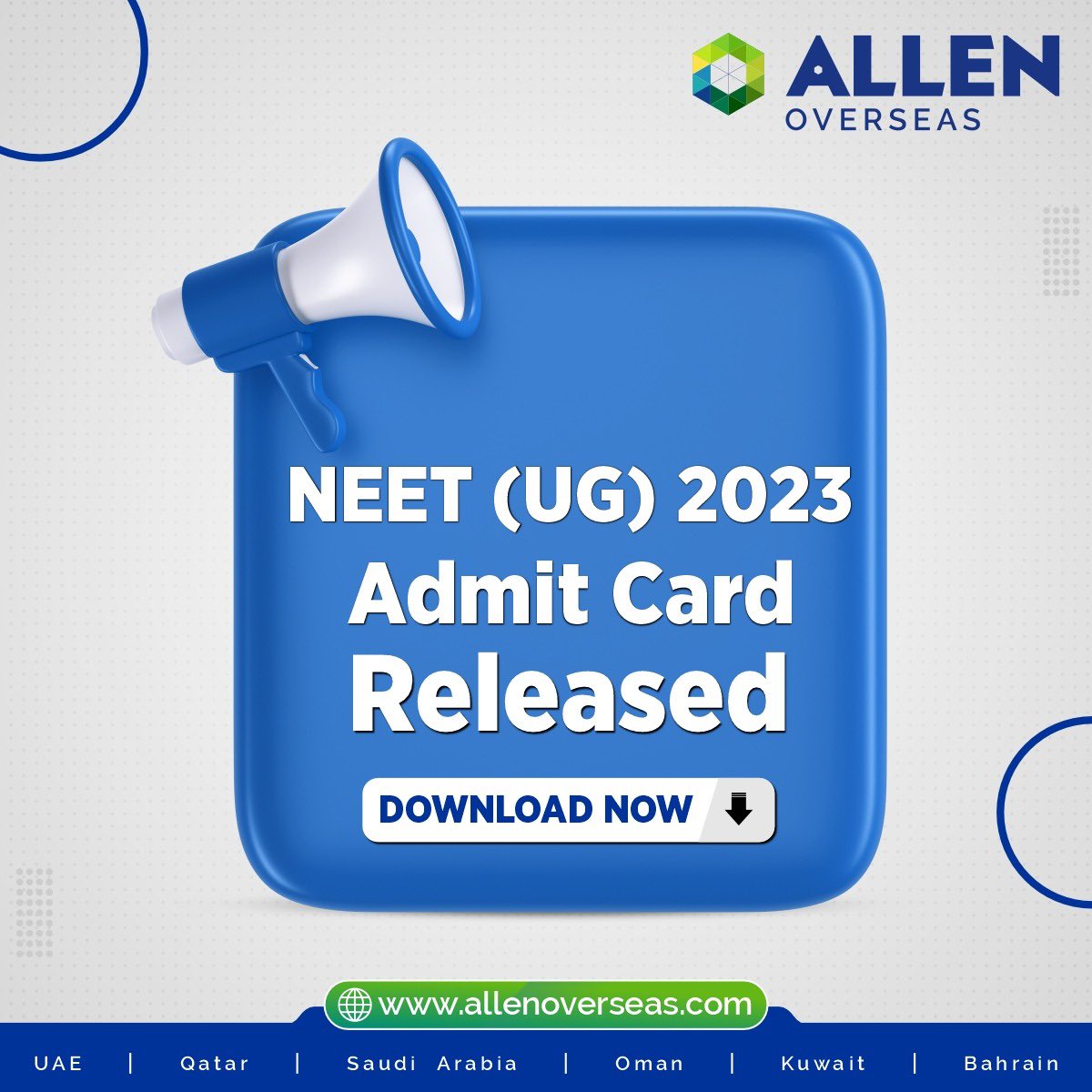 ALLENOverseas's tweet photo. NEET-UG 2023 Admit Card Released!

👉 Click to Download: https://t.co/TIrLv0SnQs

#allenoverseas #alleninoverseas #neet2023 #nta #admitcardreleased #neet #neet2023admitcard https://t.co/Asw65LKZEN