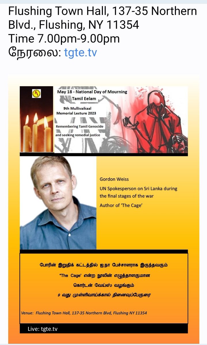 NimalV's tweet photo. Tamil Genocide Rememberance Day May 18, 2023, at Flushing Town Hall, 137-35 Northern Blvd., Flushing, NY 11354 https://t.co/e8CHEuJEdM