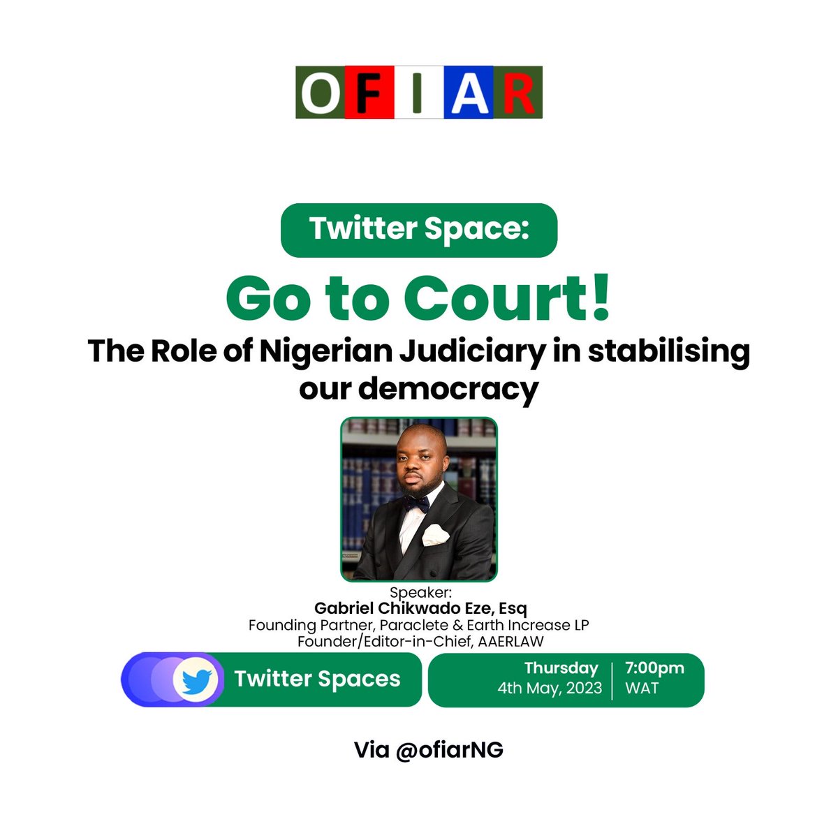 Today, at exactly 7pm we shall be discussing the topic “Go to Court”. Beyond the political season what does this statement portrays, especially in reference to our Judiciary? What are your expectations from the Judiciary this season and beyond? Come with your questions.