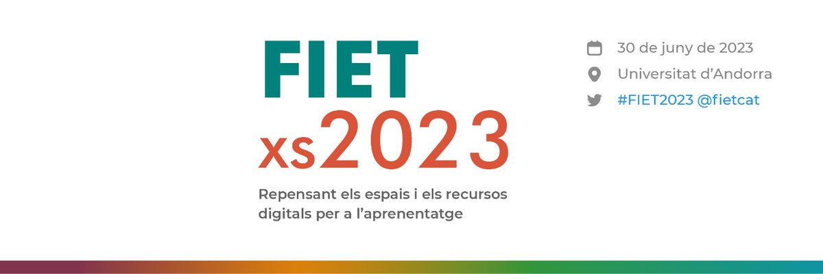 Fòrum Internacional d'Educació i Tecnologia #FIET2023 - 30 de juny a #Andorra @UdAndorra - Temàtica central: Repensant els espais i recursos digitals per a l'aprenentatge. Més info: fiet2023.fietcat.cat #educació #tecnologia - Contribucions fins al 02 de juny