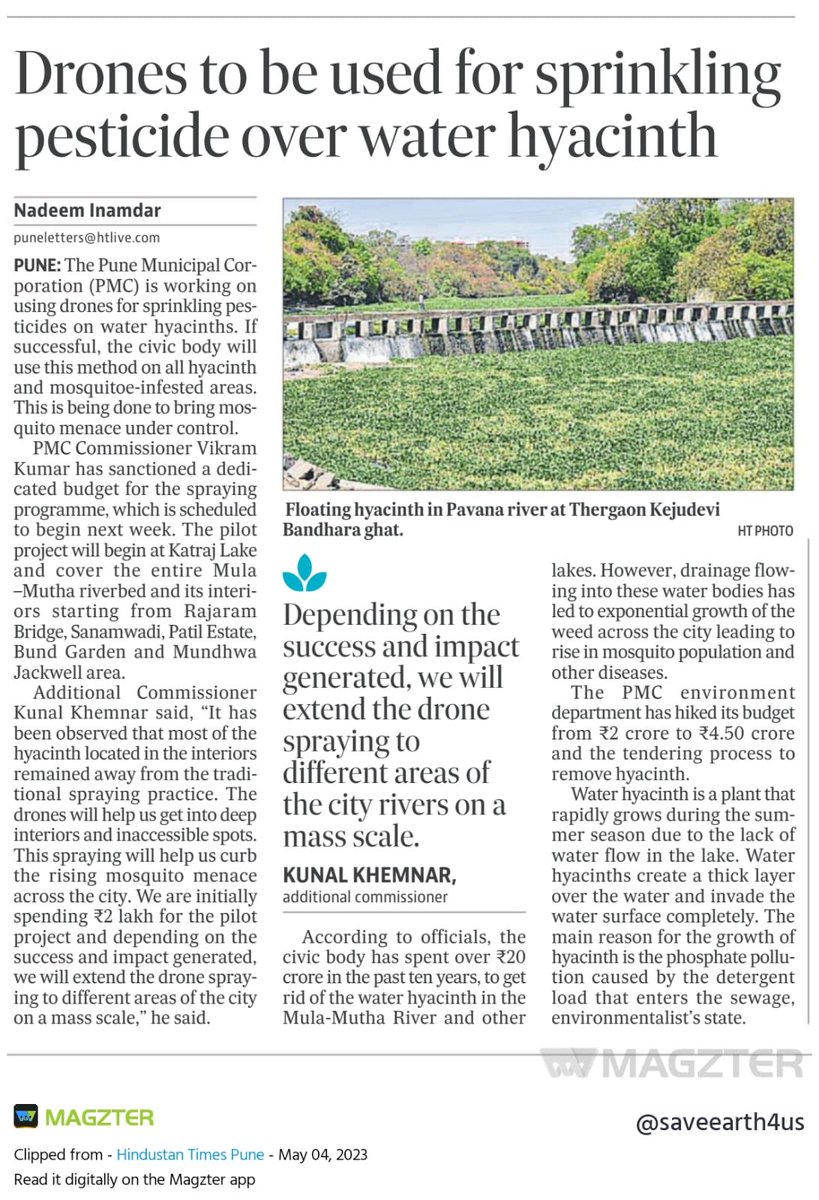 What do you say ⁦@PMOIndia⁩ ⁦@narendramodi⁩ spraying pesticide in Pashan lake in the middle of Pune. #WaterHyacinth experts do share your thoughts on this creative idea by ⁦@PMCPune⁩ ⁦@waterrescon⁩ ⁦@teriin⁩ ⁦@WforWFoundation⁩ ⁦@fawziat⁩
