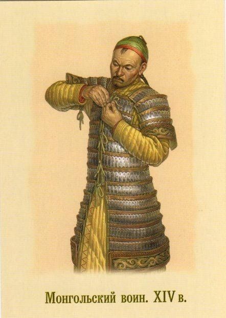 Drawing of a XIV Century Mongol lamello-laminar armour by M. Gorelik.