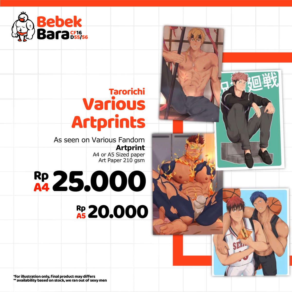 bebekbara's tweet photo. Check out these new artprints collectibles by @tarorichi_ . Featuring boys from various fandom available in A4 and A5 artprint, also Kiss cut sticker too! Be sure to visit our booth (D55 and D56) this weekend at #ComicFrontier16! #cf16 #comifuro16 https://t.co/aVMKoRUQsW