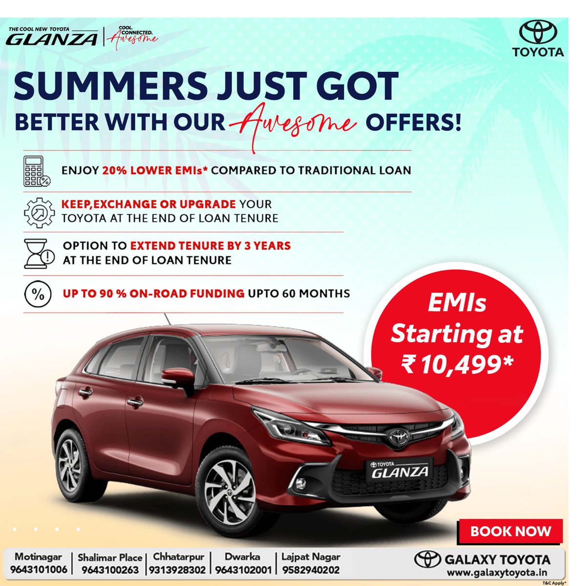 GalaxyToyotacom's tweet photo. Experience the luxury of a Glanza without breaking the bank with our #lowEMI options.
check out more here:-  https://t.co/bvDphj6pJj
Chat with us on WhatsApp: https://t.co/jqMU5z5yjK.

#ToyotaGlanza #Glanza #GlanzaLove #ToyotaIndia #Hatchback #Performance #Style https://t.co/21mkcvxKj6