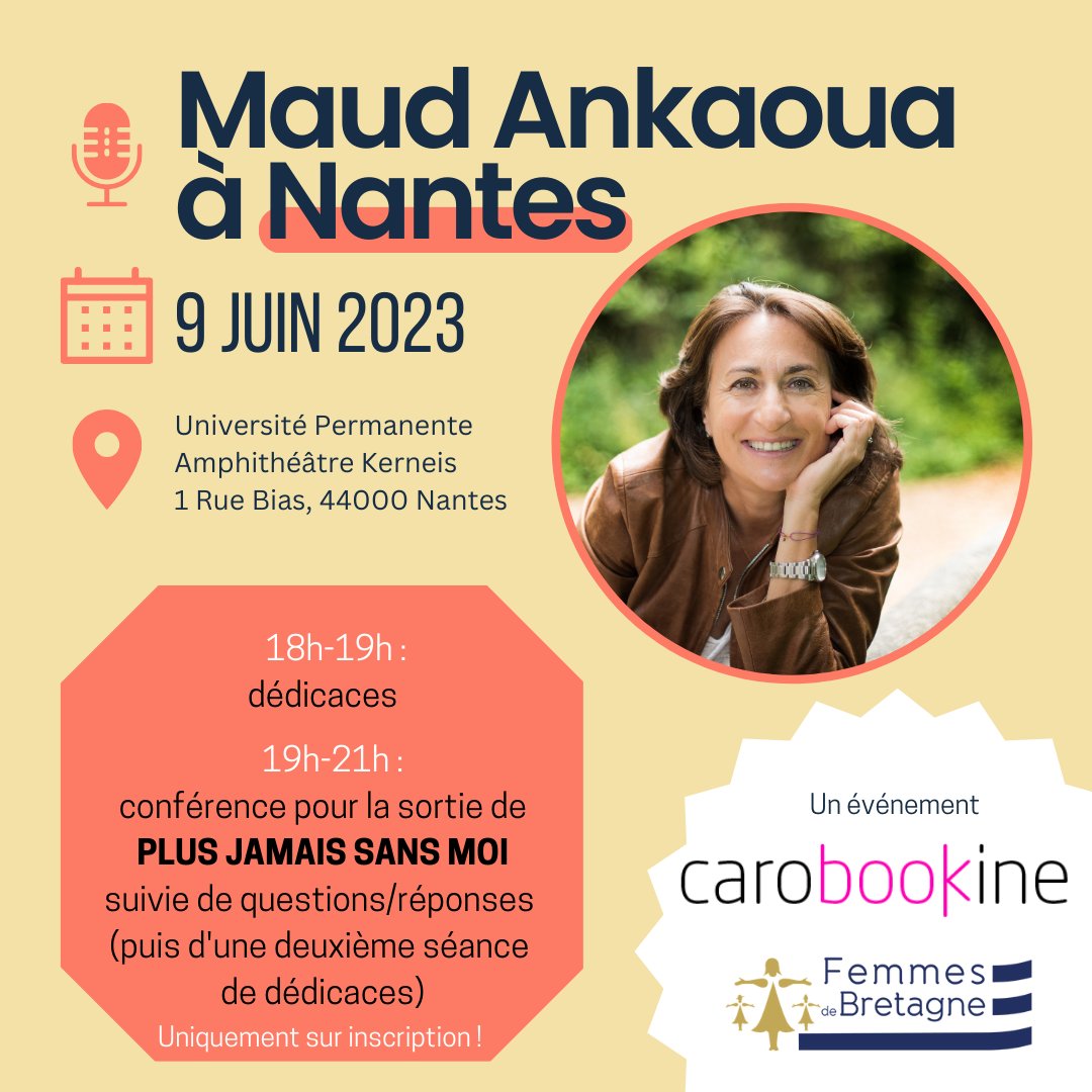 Carobookine (@carobookine) on Twitter photo CONFÉRENCE EXCEPTIONNELLE AVEC <a href="/MaudAnkaoua/">Maud ANKAOUA</a> À NANTES 🐘
📍à l’Université Permanente
📆 le vendredi 9/06/23 à 19h
ENTRÉE LIBRE, sur inscription préalable : eventbrite.fr/e/billets-conf…
Alors, vous venez ❓‼️
📸 © Astrid di Crollalanza <a href="/Eyrolles/">Eyrolles</a> <a href="/LibCoiffard/">Librairie Coiffard</a> CONFÉRENCE EXCEPTIONNELLE AVEC <a href="/MaudAnkaoua/">Maud ANKAOUA</a> À NANTES 🐘
📍à l’Université Permanente
📆 le vendredi 9/06/23 à 19h
ENTRÉE LIBRE, sur inscription préalable : eventbrite.fr/e/billets-conf…
Alors, vous venez ❓‼️
📸 © Astrid di Crollalanza <a href="/Eyrolles/">Eyrolles</a> <a href="/LibCoiffard/">Librairie Coiffard</a>
