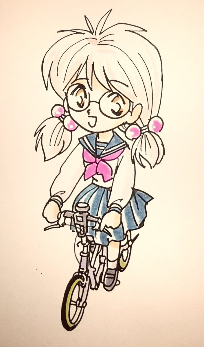「AIミホちゃん考察  1枚目がオリジナル。 この位のディフォルメなら自転車もそん」|宮尾岳のイラスト