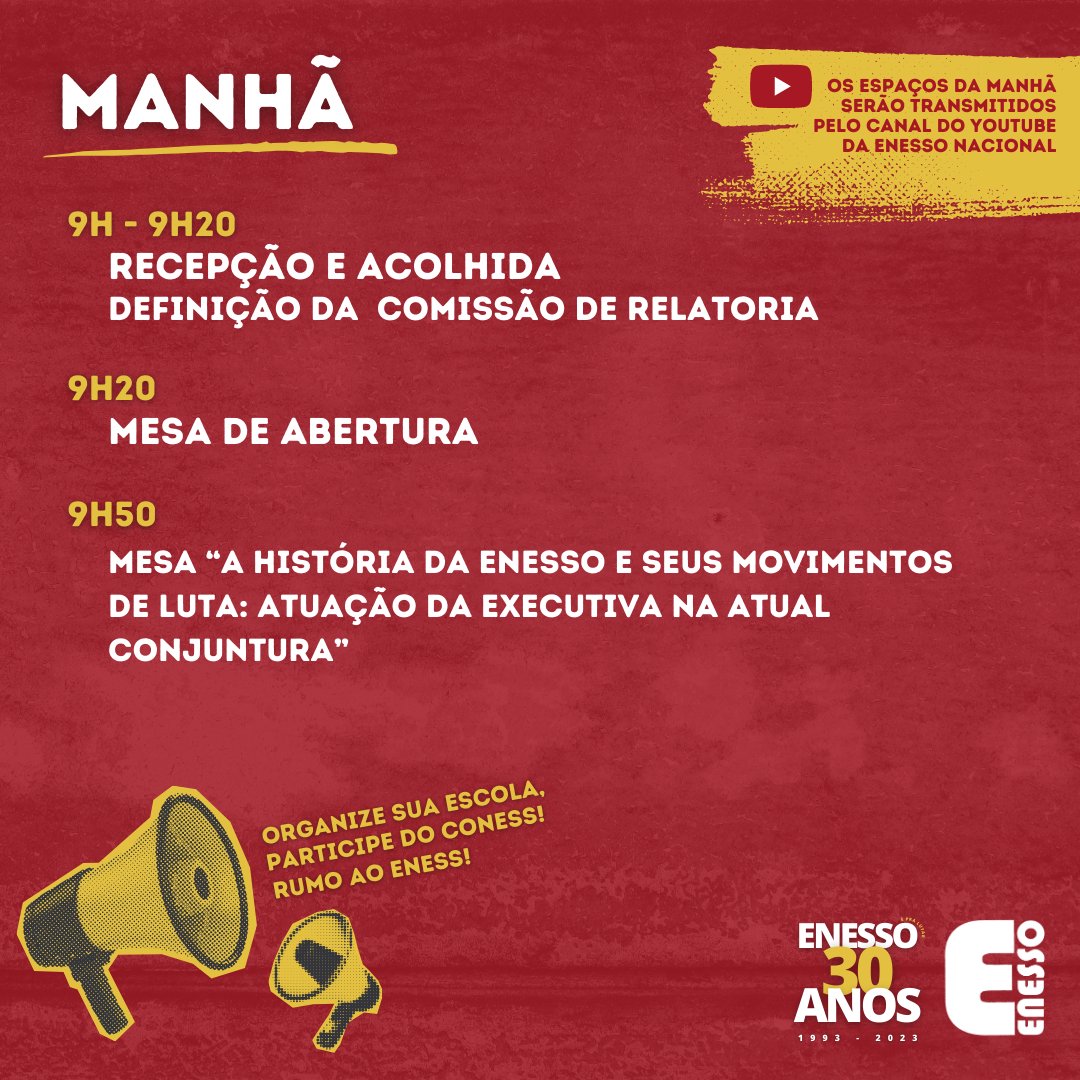 enessonacional's tweet photo. ACOMPANHE A PROGRAMAÇÃO DO 43º CONESS!

📢 A Executiva Nacional de Estudantes de Serviço Social (ENESSO) convida à todes a participarem do 43º Conselho Nacional de Entidades Estudantis de Serviço Social: “Fortalecer a Executiva para garantir a nossa história". https://t.co/PdrdMh8JLk