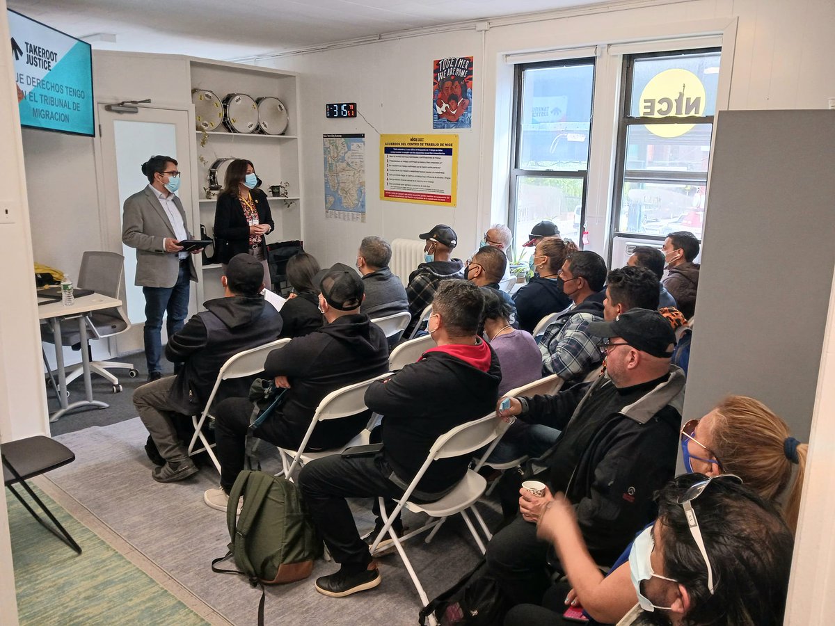 @NICE4Workers & @TakerootNYC partnership to educate #immigrants & #asylumseekers about their legal options. We agreed with @thenyic, @CatalinaCruzNY & @bradhoylman - #AccesstoRepresentation Act because legal representation in immigration proceedings matters.