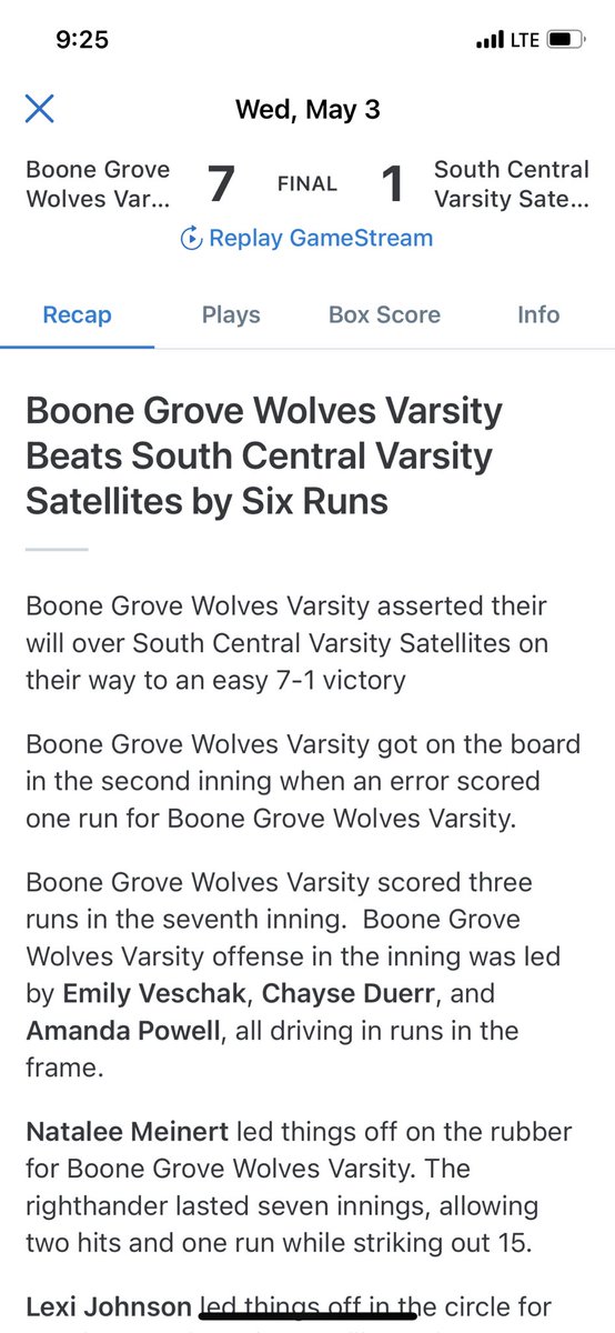 Boone Grove Softball tweet media
