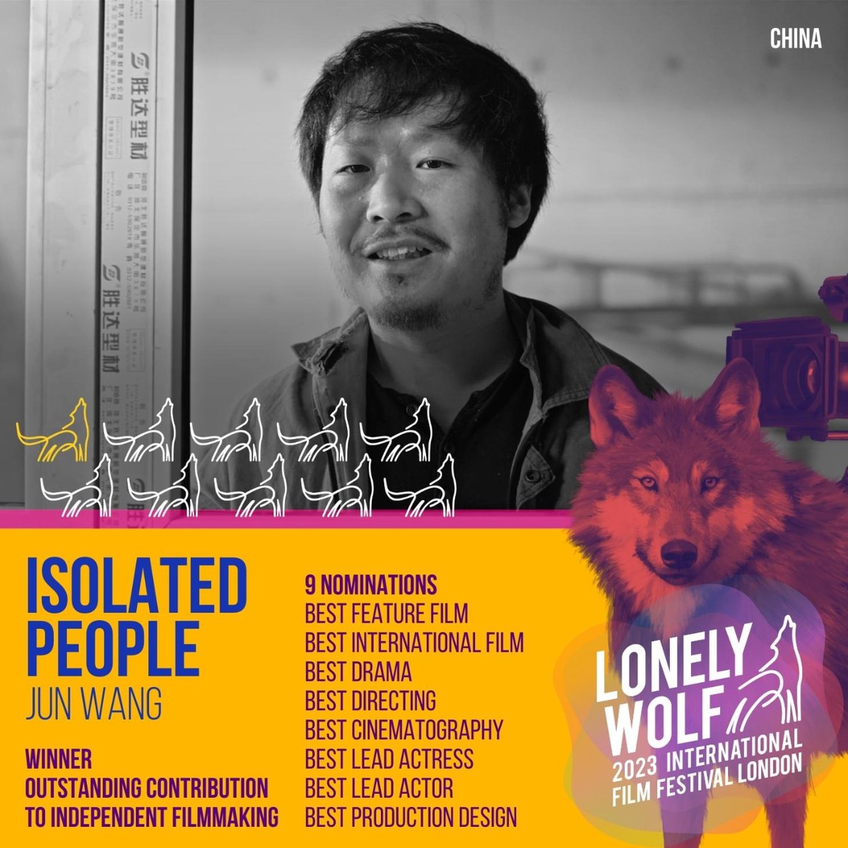 Congratulations @wangjun_director an Alpha in our wolfpack this 2023!  ISOLATED PEOPLE is spectacular! Winner for Outstanding Contribution to Independent Filmmaking + overall 9 nominations!! Oo-oo-owooooo!!