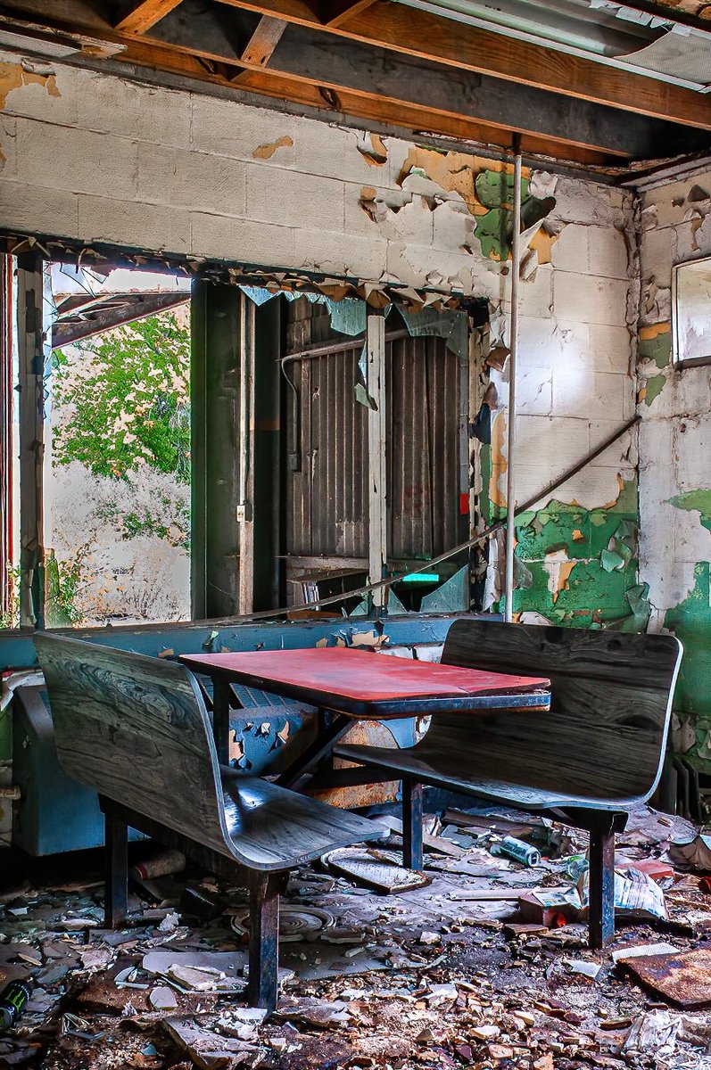 Break time; the break room of an abandoned Ohio factory.