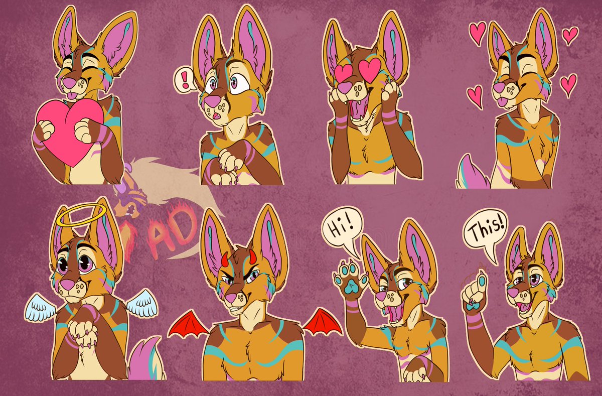 ArcanDoom's tweet photo. Finally finished! Telegram sticker batch#1 for @TangoFennec and @YippDogg! I'm very glad y'all like them and I can't wait to start the next set! 

#telegramstickers #furry #furryfandom #furryart #furryartist #furries #furryartwork https://t.co/kflkhDYVrJ