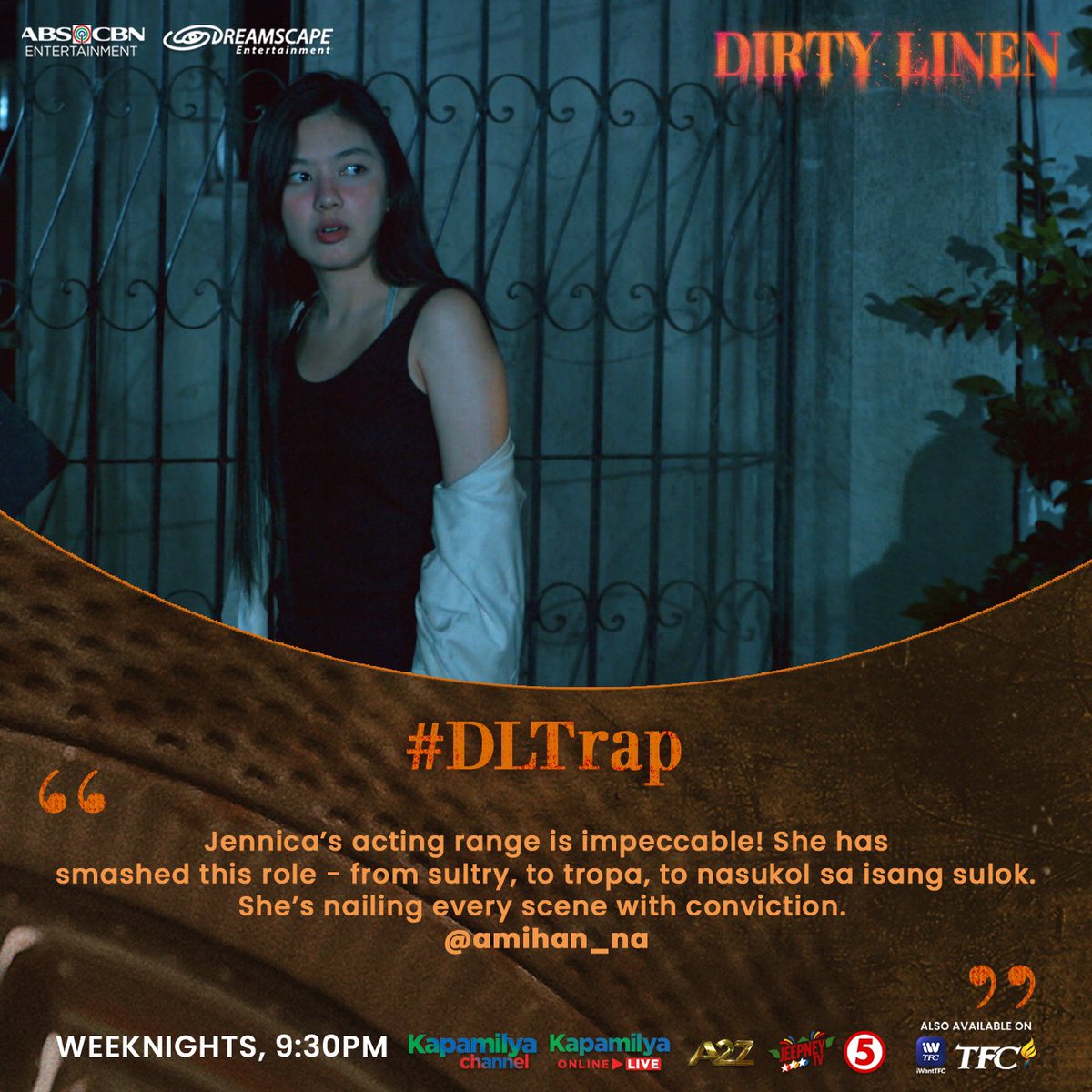 DreamscapePH's tweet photo. Maraming Salamat sa pagsubaybay sa #DLTrap! ❤️‍🔥

#DirtyLinen gabi-gabi, 9:30PM sa Kapamilya Channel, Kapamilya Online Live, A2Z, Jeepney TV at TV5! Mapapanood rin ito sa iWantTFC at TFC! https://t.co/ll7aa7Qmlp