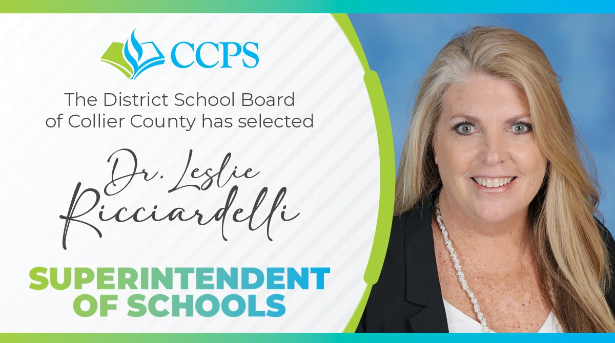 Tonight, the School Board appointed Dr. Leslie C. Ricciardelli as superintendent <a href="/collierschools/">Collier County Public Schools</a>. Among the 5 member Board, the vote was 3-2, with Mr. Carter, Mrs. Lichter, and Mrs. Lucarelli voting in favor and Mr. Moshier and Mr. Rutherford dissenting. bit.ly/40YiyTX