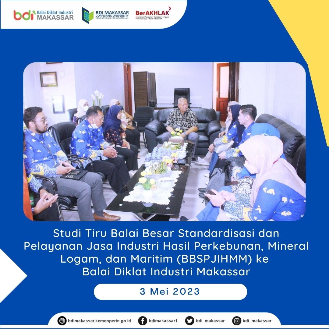bdi_makassar's tweet image. Kunjungan Ketua Pokja Optimalisasi Teknologi Industri, Ibu Yulismulianti didampingi Tim pelatihan dan magang BBSPJIHPMM ke BDI Makassar dalam rangka studi tiru pelaksanaan diklat 3 in 1 (3/5)
.
#studitiru
#bdimakassar
#bpsdmi
#kemenperin_ri