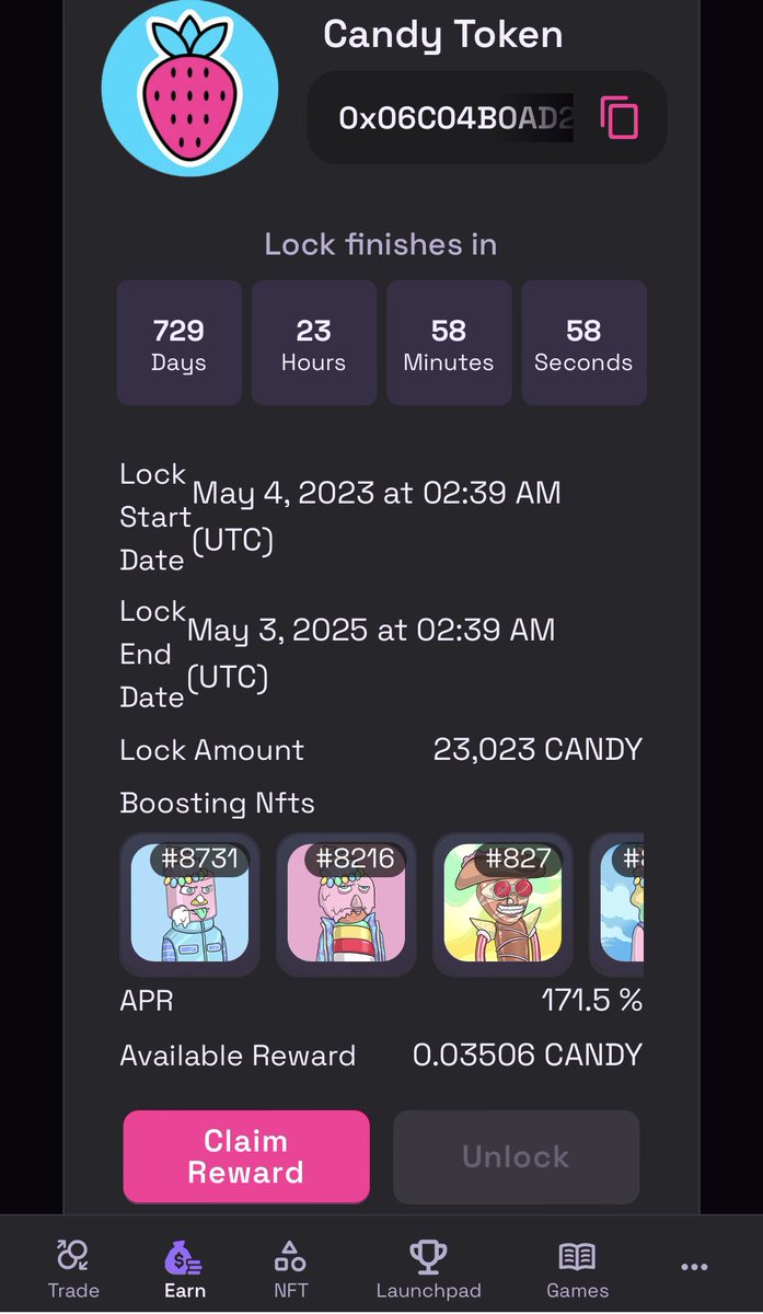 Got my first $Candy lock in 🍭🍬🍫. I love seeing that sweet sweet candy coming in @BoredCandyCity @Peppermint_CRO @cryptocomnft #CRO #Candy #NFT #wagmi #lockitup #23