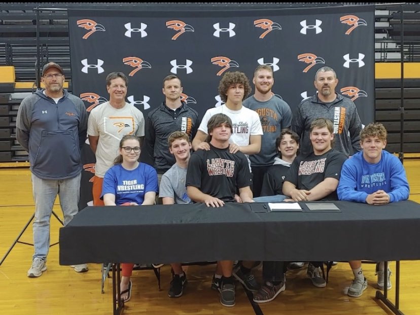 Congrats to these 7 Oriole Seniors who signed to wrestle in college:
Grady Fox-Chadron State
Marcus Terry-NEO
Cannon Carey-Iowa Western
Kalvin LaPlant- Labette
Roman Coldwell- Labette
Gabe Kant-Labette
Emily Hess- Central Christian