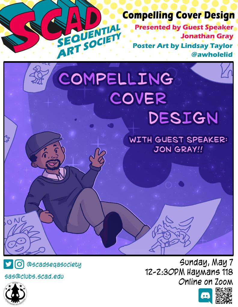 scadseqasociety's tweet photo. Ever wanted to learn how to make compelling cover design? Look no further! Come to this Sunday's meeting in person in Haymans 118 or virtually through zoom from 12-2:30pm this Sunday! Special guest speaker Jonathan Gray will be giving a presentation! https://t.co/oWWPtiMhhk