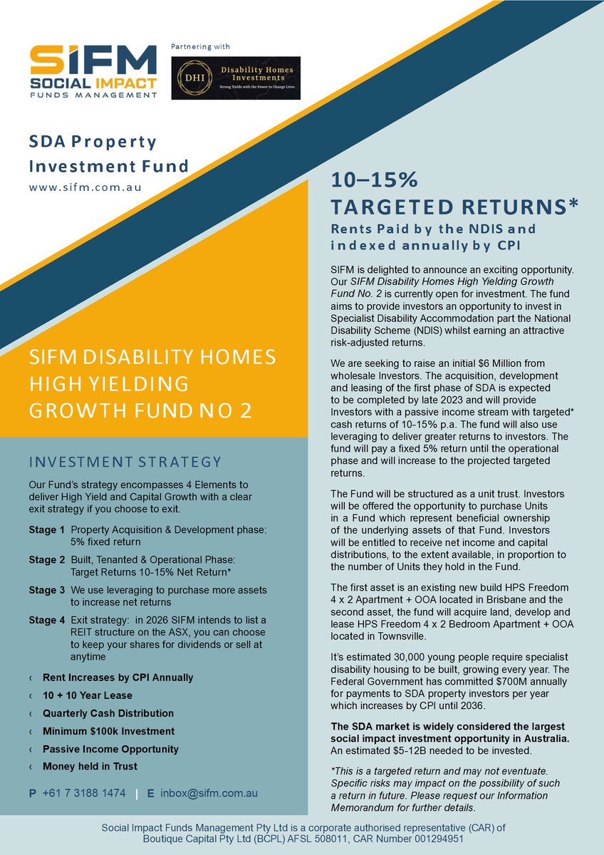 Founding Member Units At A Preferential Rate Of $0.95
Offer Ends 19th Of May 2023
socialimpactfunds.com.au/growth-fund-2d…
#NDIS #Socialimpact #propertyinvesment #esg #investmentfund
