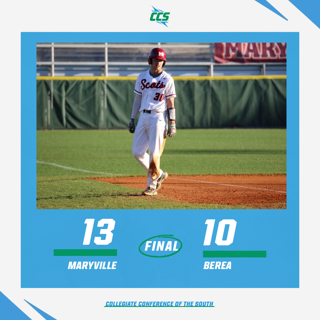 𝐂𝐂𝐒 𝐁𝐚𝐬𝐞𝐛𝐚𝐥𝐥 𝐂𝐡𝐚𝐦𝐩𝐢𝐨𝐧𝐬𝐡𝐢𝐩 | 𝐃𝐚𝐲 𝐎𝐧𝐞

Ashton Whiteaker plays hero as the freshman hits a 3-run home run in the 11th to send <a href="/MCScots/">Maryville College Athletics</a> on to the double-elimination portion of the weekend 

Congratulations to Berea on your season 🤝

⚾️ | #CCS