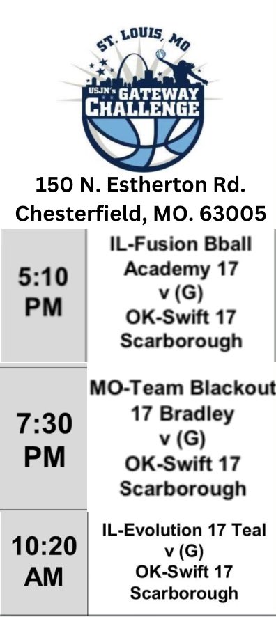 This weekend schedule for Gateway Challenge‼️‼️
@OK_SwiftWBB 
@MssuWbb 
@GorillasWBB @OKWUeagles_WBB @SWOSUW @StevensWBBALL