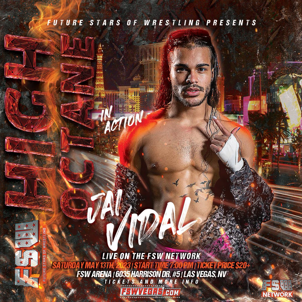 FSWVegas's tweet photo. FSW High Octane on Saturday May 13 at 7p/10e streaming LIVE from #LasVegas on the @fswnet!
FSW No Limits Champion @DannyLimeLight and @TheJaiVidal will be in action!
Tickets: https://t.co/pogW4pRzGS
Subscribe to the #FSWnetwork for just $4.99/mo! https://t.co/i2GhBGKQgi https://t.co/Fnmd6JxOLE