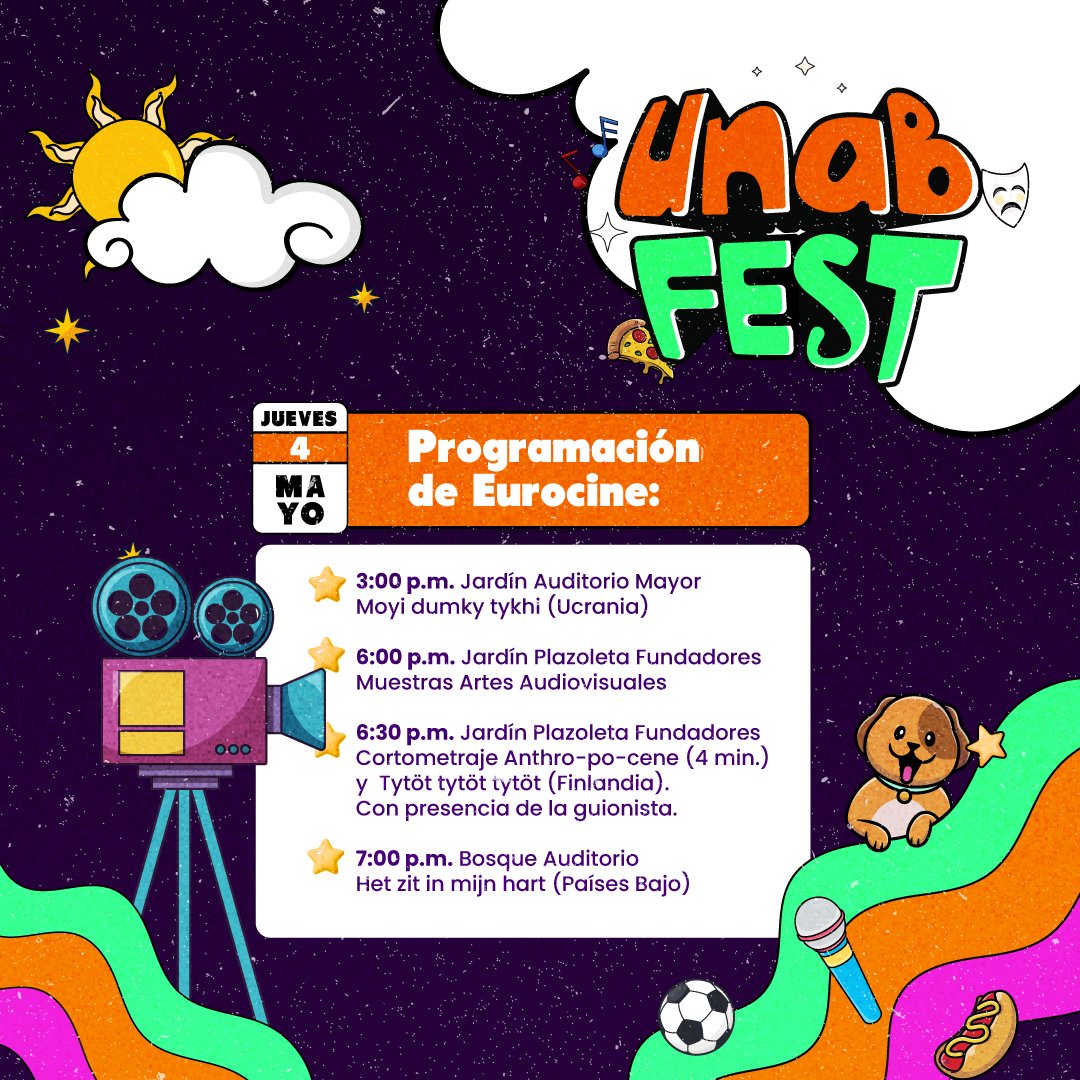 unab_online's tweet photo. ¡Disfruta al máximo del #UNABFest 🤩! Del 4 al 6 de mayo, vive la emoción de este festival en nuestros #CampusUNAB. Te presentamos algunos eventos destacados para hoy. 👇

Revisa la programación completa aquí ➡️: https://t.co/zJhGB7QtpT

#ViveLaU #ComunidadUNAB https://t.co/uXVxvfwOLp