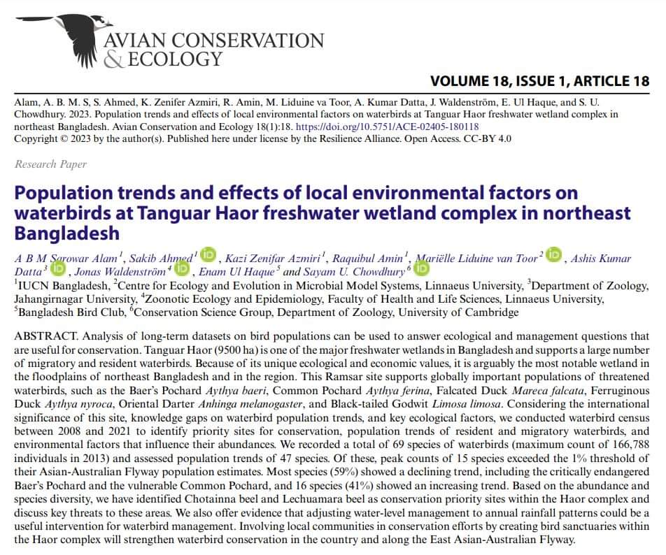 ZeninAzmiri's tweet photo. Finally the paper came out !!! 
How 14 years of monitoring #waterfoul indicates changes happening in a #Ramsarsite
 #Tanguarhaor #Bangladesh
See for yourself from here-
https://t.co/obbJ9SB3vW
#AWC #Census #wildbirdmonitoring https://t.co/kSIVFuanFQ