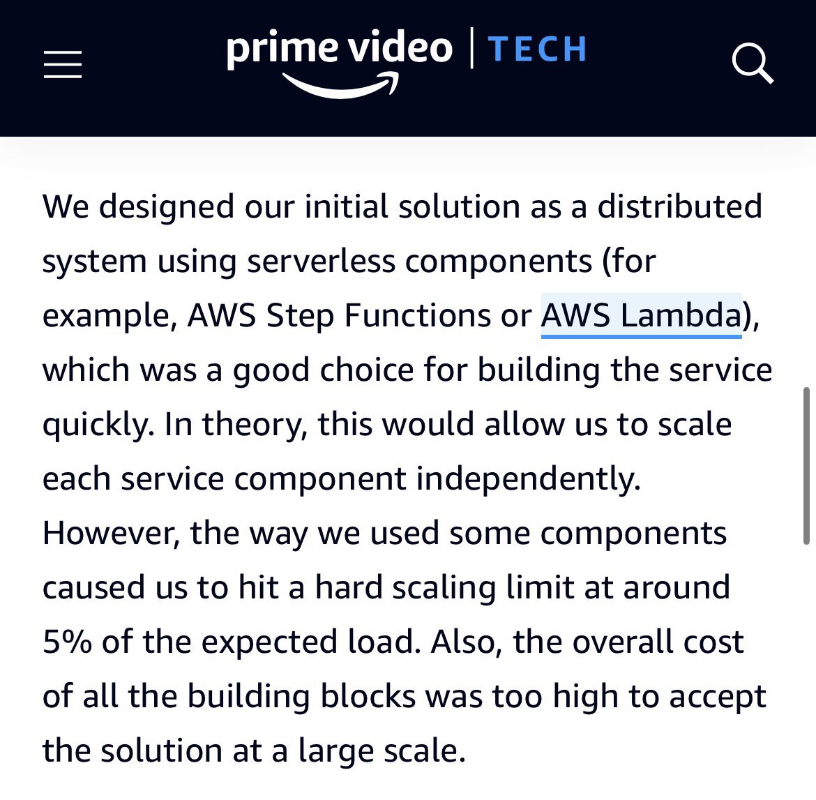 zackkanter's tweet photo. jfc the prime video team absolutely kneecapped AWS serverless https://t.co/idJZmdxKUo https://t.co/5zM2p7fyI8